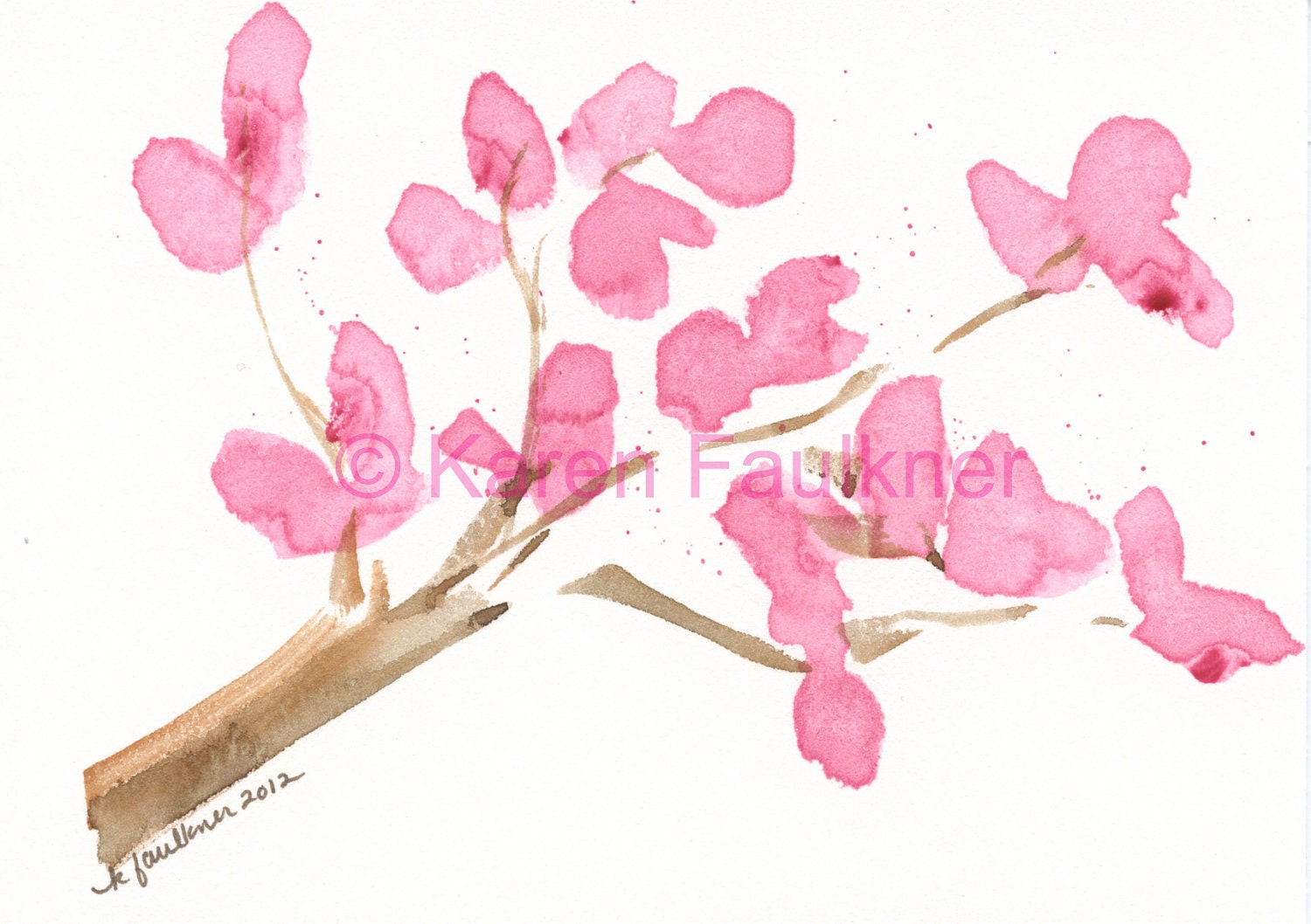 Blossoming Branch original watercolor flower painting 6x4