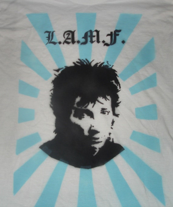 Johnny Thunders L.A.M.F. spray paint stencil shirt