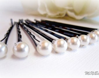 Bridal Hair Pins. Pearl Bridal Hair Pins. Simple Pearl Hair Pins. White Pearl Bobby Pins. Wedding Hair Pins. 10 Pearl Hair Pins. 6mm