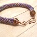 Purple Bead Crochet Bracelet, Rustic Beadwork Bracelet, Purple and Copper Jewelry, Eggplant Beaded Bracelet