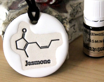 Jasmine Scented Ceramic Chemistry Necklace with Jasmine Essential Oil medium size