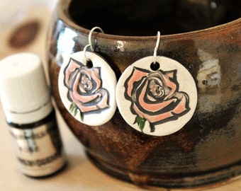 Pink Rose Scented Ceramic Earrings with Rose Essential Oil