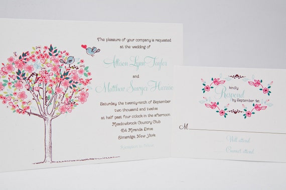 Pink floral wedding invitations