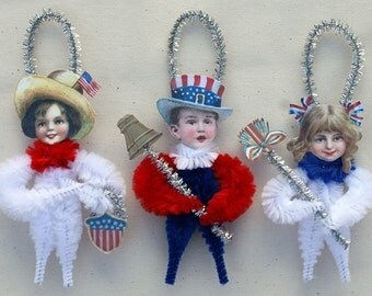 Patriotic Americana Chenille Ornaments - 4th of July Home Decor