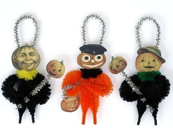 Halloween Primitive Ornaments - Chenille Halloween Decor Ornaments