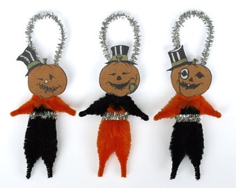 Halloween Folk Art Chenille Ornaments - Handmade Halloween Ornaments