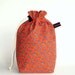 Drawstring Bag, Padded Knitting Project Bag - Blue flowers on red