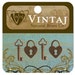 SALE Vintaj Natural Brass Round Teensie Heart and Key Charm 4 PIECE Set
