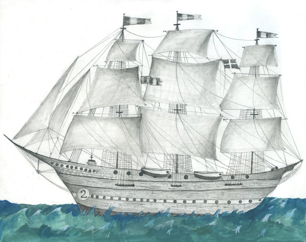Ship at Sea Pencil Drawing
