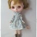 Blue Flowers on Cream, Ruffle Neck, Long Sleeve Dress for Blythe