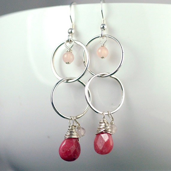 Pink Gemstone Earrings with Reclaimed Sterling by thebeadgirl