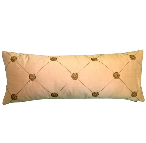 Items similar to 9 x 22 inches Quilted Silk Decorative Pillow in Beige