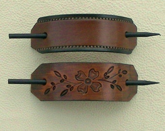 Retro Leather Hair Barrettes with Sticks