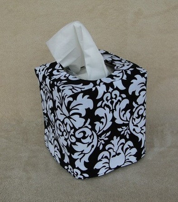 Black and white dandy damask tissue box cover by headtotoe2007