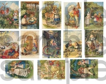 Vintage 1930s Tenniel ALICE in WONDERLAND in Color Digital Collage Sheet
