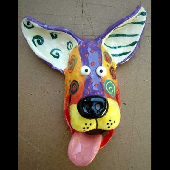 HandBuilt Ceramic Dog Mask Wall Art by Dottie by DottieDracos