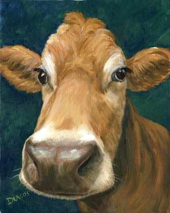 Guernsey Cow Farm Animal Art Print of Painting by Dottie