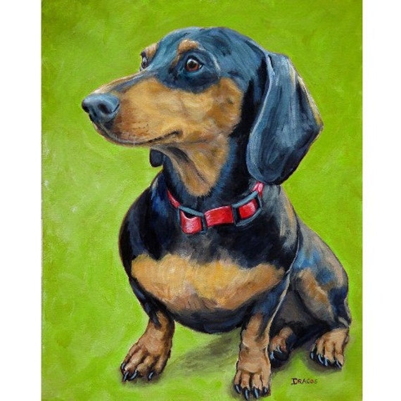 Dachshund Dog Art print by Dottie Dracos Black and Tan Doxie