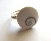 Custom Lovely Shell With Silver Wire Wrapped Ring Simple Adorable Boho