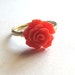 Custom Bright Red Resin Rose With Gold Wire Wrapped Ring Flower Cute Simple Elegant