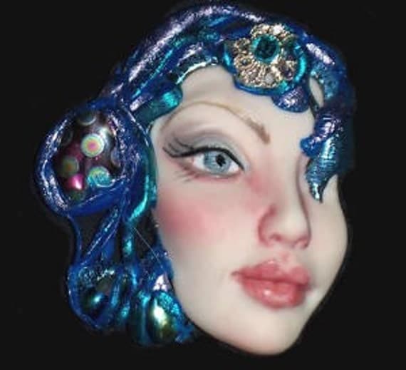 ook Sea Goddess Mermaid Face Cab Art Doll polymer clay