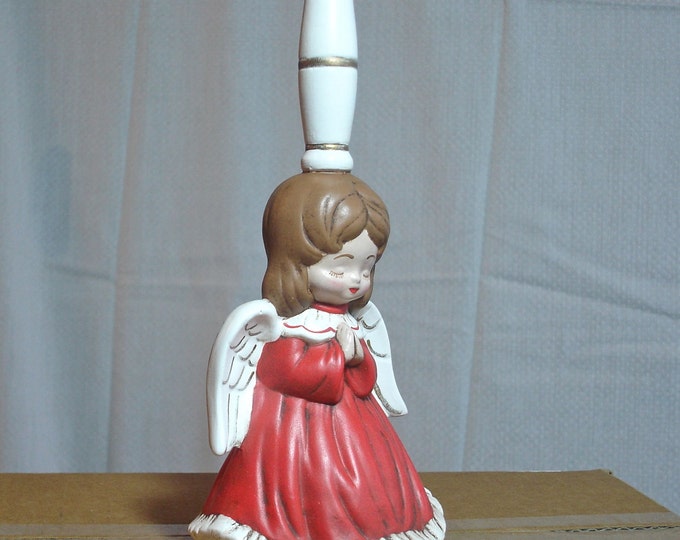 Praying Angel Collectible Ceramic 9" Bell Red and White