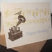 Bird and Record Player - Gocco Screen-Printed Birthday Card