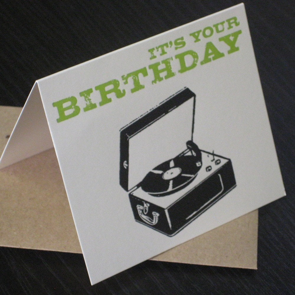 Happy Birthday Record Player Letterpress Greeting Card