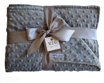 Gray Minky Dot Baby Crib Blanket, 688