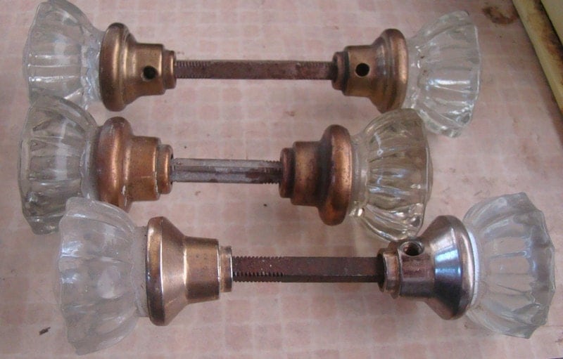 Set of 6 Antique Crystal Door Knobs with Shafts