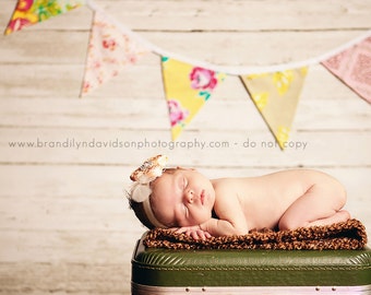 Bunting Flags, Fabric Banner Pennants, Yellow and Pink Designer's Choice Photography Prop. Ready to Ship. Shabby Chic.
