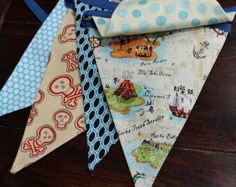 Pirate Themed Bunting. Boy Fabric Party Banner. Designer's Choice, Ready To Ship. Photo Prop, Nursery Decoration, Birthdays.