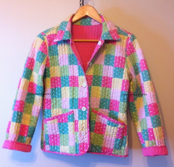 Items similar to Ladies Patchwork Quilted Jacket in Size SMALL - One of ...