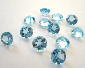 SALE Faceted Gemstone Swiss Blue Topaz 5mm Brilliant Cut FOR ONE