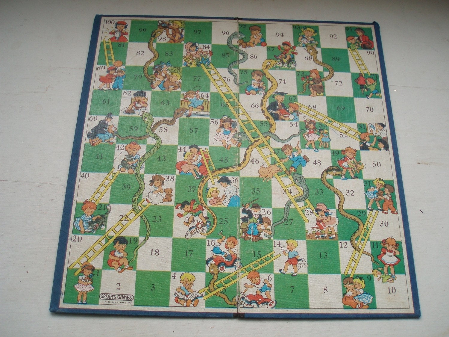 Vintage British Snakes n Ladders Spears Game Board