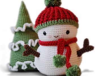 Amigurumi Crochet Snowman Pattern - Frosty the Snowman and Christmas Tree - Softie - Plush