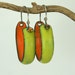 Artisan Hoop Earrings Bitter Green and Orange Copper Enamel