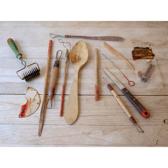 Vintage Artist's Ceramics Tools with Wood Box
