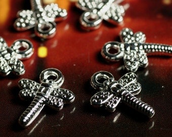Closeout SALE Silver plated 3D charm dragonfly, 30 pcs (item ID SPCDF)