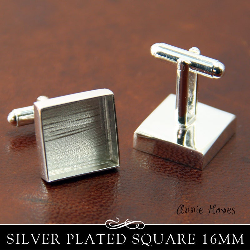 Square Cuff Links. Silver Plated 16mm with Glamour FX Glass