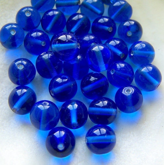 Vintage Glass Beads COBALT BLUE 6 beads by BlackStarBeads