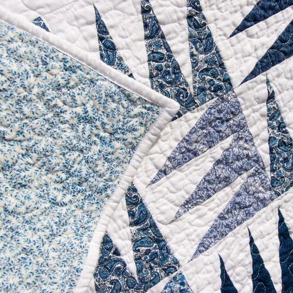 ON SALE Blue and White Pennant Quilt
