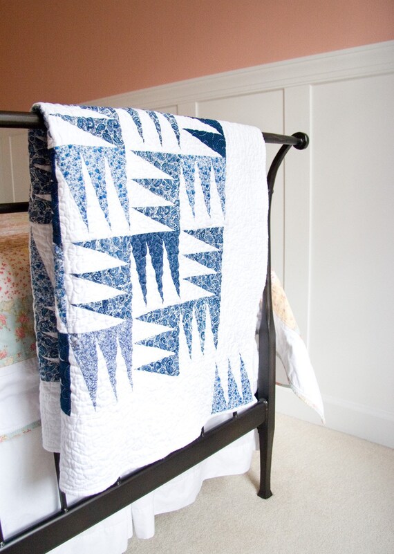 ON SALE Blue and White Pennant Quilt