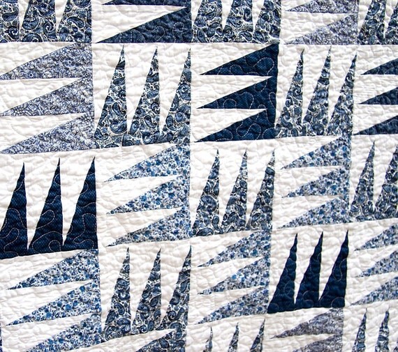 ON SALE Blue and White Pennant Quilt