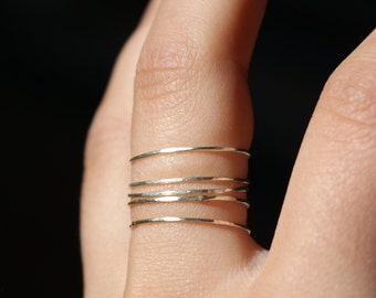 Sterling Silver stack ring set of 5, ultra thin, skinny silver stacking rings, hammered silver stacking ring, sterling ring set