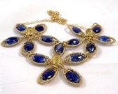 Blue Kyanite and Gold Flower Necklace