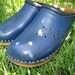 Vintage Blue Troentrorps Sweedish Wood and Leather Clogs 39 8