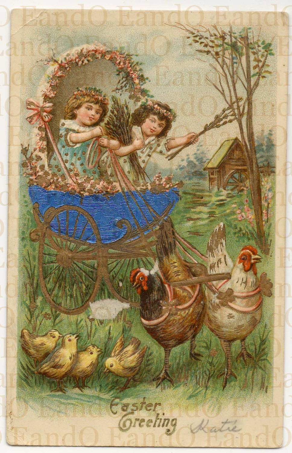Antique Victorian Easter Card Illustrated and Embossed