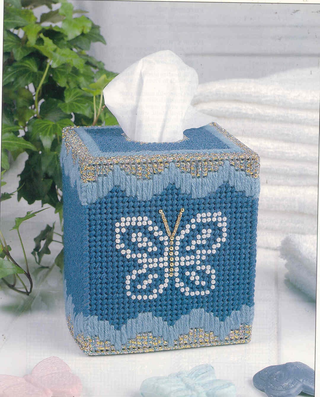 Butterfly Pearls Tissue Box Cover Plastic Canvas Pattern