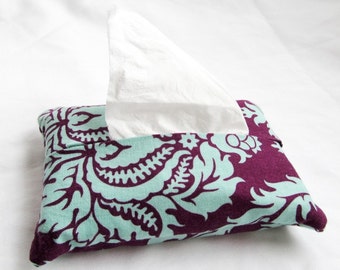 Pocket Tissue Cozy Cover - Aviary 2 Damask in Plum
